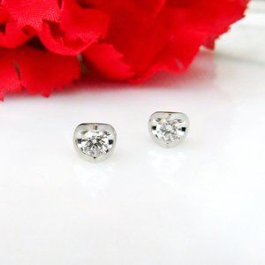 Natural Diamond Solitaire Earrings 14k White Gold